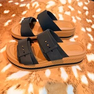CROCS Women’s Black and Tan Slide Sandals